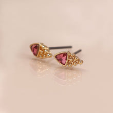 Load image into Gallery viewer, Triple Stud Set Earrings With Pink Crystal