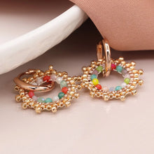 Load image into Gallery viewer, Rose Gold Mixed Bead Sunburst Earrings