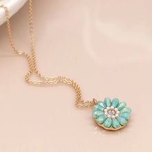 Load image into Gallery viewer, Aqua Bead Daisy Necklace With Pearls
