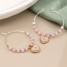 Load image into Gallery viewer, Wire Hoop Beaded Heart Earrings