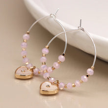 Load image into Gallery viewer, Wire Hoop Beaded Heart Earrings