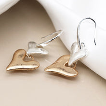 Load image into Gallery viewer, Two Tone Double Heart Drop Earring