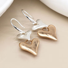 Load image into Gallery viewer, Two Tone Double Heart Drop Earring