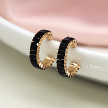 Load image into Gallery viewer, Black Oblong Crystal Hoop Earrings