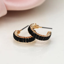 Load image into Gallery viewer, Black Oblong Crystal Hoop Earrings