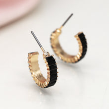 Load image into Gallery viewer, Black Oblong Crystal Hoop Earrings
