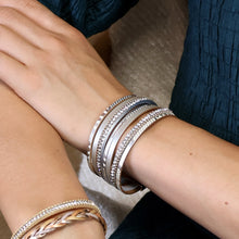 Load image into Gallery viewer, Grey Leather, Gold & Crystal Multistrand Bracelet