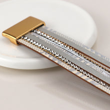Load image into Gallery viewer, Grey Leather, Gold & Crystal Multistrand Bracelet