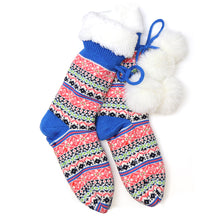Load image into Gallery viewer, Bright Blue Fair Isle Sherpa Slipper Socks