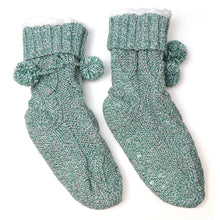 Load image into Gallery viewer, Dusky Aqua Cable Knit Sherpa Slipper Socks