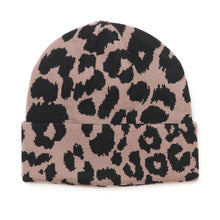 Load image into Gallery viewer, Taupe & Black Abstract Animal Print Beanie Hat