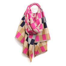 Load image into Gallery viewer, Chequerboard Jacquard Scarf in Bright Pink and Beige
