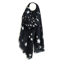 Load image into Gallery viewer, DARK NAVY/GREY WITH ECRU STAR SWIRL PRINT SCARF
