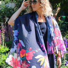 Load image into Gallery viewer, Navy Blue Recycled Scarf With Tropical Edge