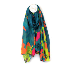 Load image into Gallery viewer, Teal Blue Recycled Scarf With Tropical Edge
