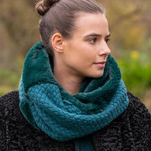 Load image into Gallery viewer, Teal Faux Fur & Knit Twist Snood