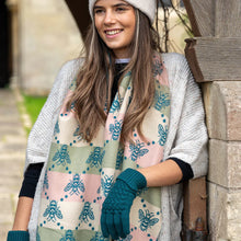Load image into Gallery viewer, Teal Bee Mix & Stripe Jacquard Scarf