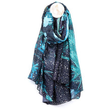 Load image into Gallery viewer, Recycled Blue Mix Abstract Floral & Metallic Scarf