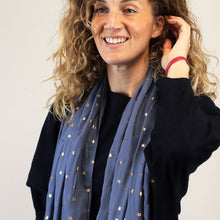 Load image into Gallery viewer, Blue Scarf With Metallic Star Print