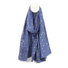 Load image into Gallery viewer, Blue Scarf With Metallic Star Print