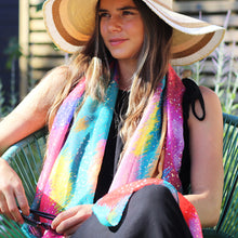 Load image into Gallery viewer, Teal & Red Mix Abstract Recycled Blend Scarf