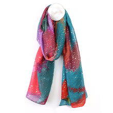 Load image into Gallery viewer, Teal & Red Mix Abstract Recycled Blend Scarf