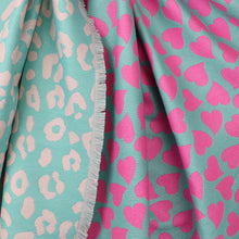 Load image into Gallery viewer, Reversible Green Mix Star Heart & Leopard Scarf With Fringe