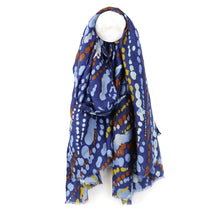 Load image into Gallery viewer, Blue Mix Painted Dotty Wave Print Scarf