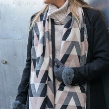 Load image into Gallery viewer, Black & Mushroom Mix Geometric Scarf