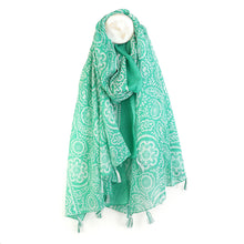 Load image into Gallery viewer, Mint Green Cotton Paisley Floral Print Scarf