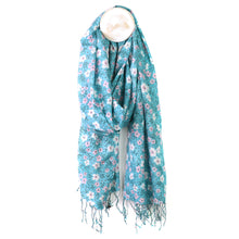 Load image into Gallery viewer, Turquoise Ditsy Floral Print Modal Scarf