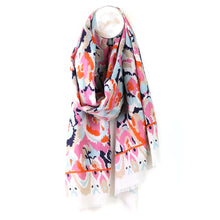 Load image into Gallery viewer, Recycled White & Coral Abstract Ikat Scarf