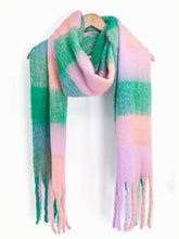 Load image into Gallery viewer, Allie Heavyweight Scarf - Green/Lilac, Square Colour Block: One-size