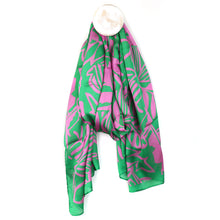 Load image into Gallery viewer, Recycled Green & Pink Silky Tropical Scarf