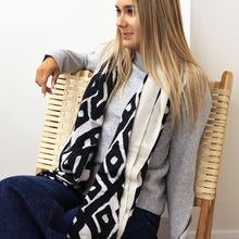 Load image into Gallery viewer, Ecru & Black Mix Abstract Scarf