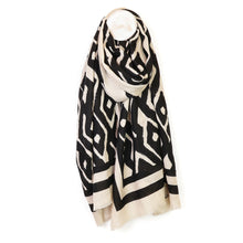 Load image into Gallery viewer, Ecru & Black Mix Abstract Scarf