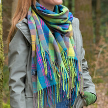 Load image into Gallery viewer, Lime, Blue & Pink Classic Tartan Check Scarf