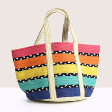 Load image into Gallery viewer, Bright Stripe Jute Black & White Recycled Tote Bag