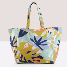 Load image into Gallery viewer, Blue & Mustard Mix Tropical Canvas Tote Bag