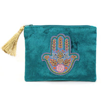 Load image into Gallery viewer, Teal Velvet Embroidered Hand Purse