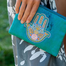 Load image into Gallery viewer, Teal Velvet Embroidered Hand Purse