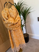 Load image into Gallery viewer, Mustard & Beige Reversible Animal Print Scarf With Tassel Fringe