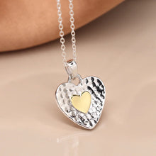 Load image into Gallery viewer, Sterling Silver & Brass Hammered Heart Necklace
