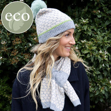 Load image into Gallery viewer, Recycled Grey / Mint Popcorn Knit Hat & Scarf Set