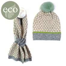 Load image into Gallery viewer, Recycled Grey / Mint Popcorn Knit Hat & Scarf Set