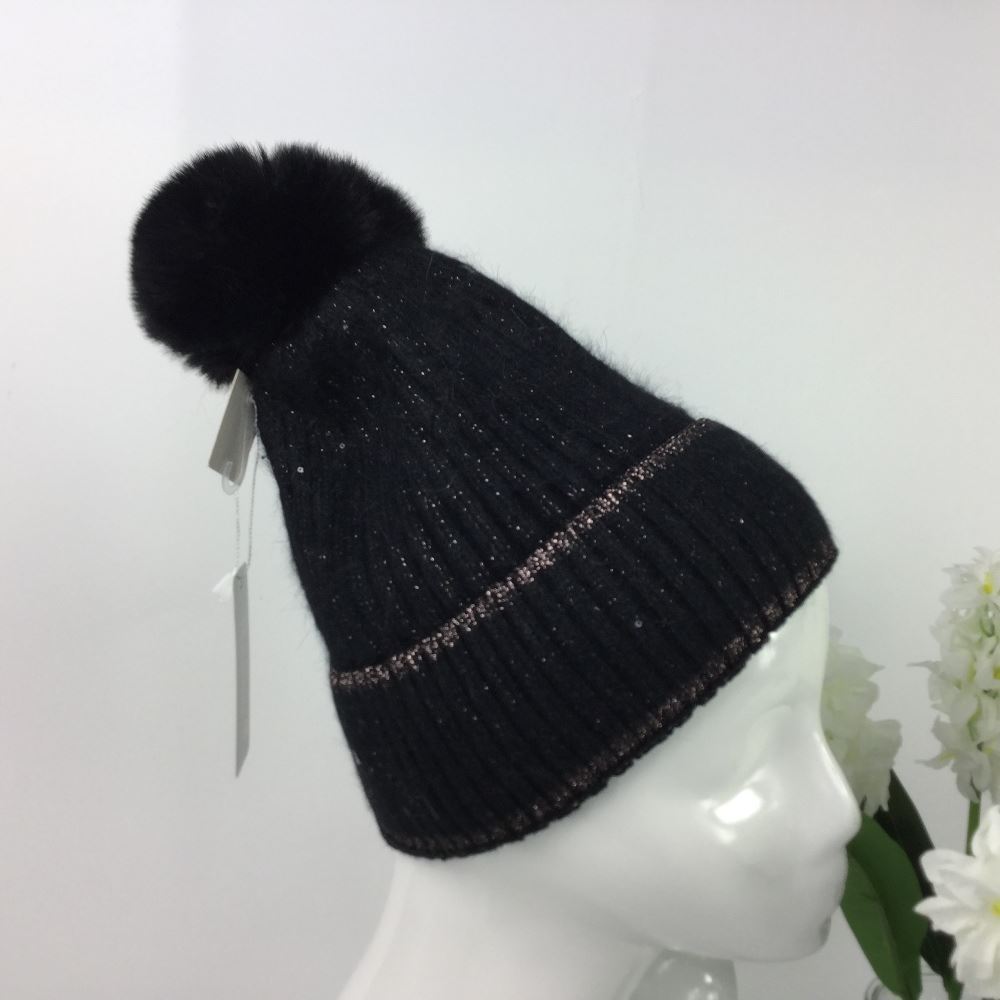 Sparkle Pom Pom Hat | Black
