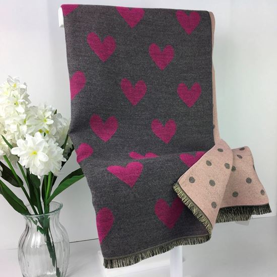 Heart Reversible Winter Scarf | Blue & Pink