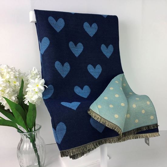 Heart Reversible Winter Scarf | Navy & Blue
