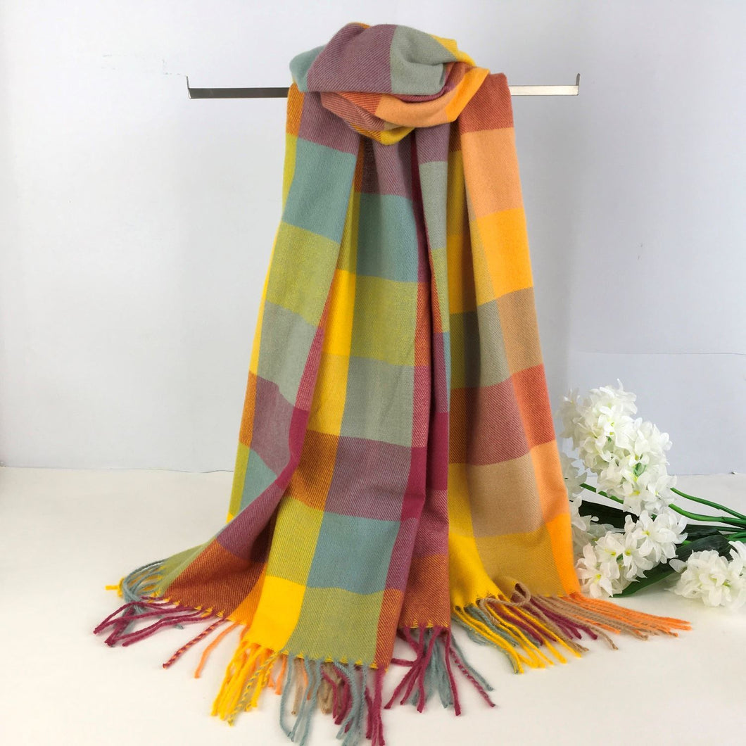 Warm Check Scarf | Mustard & Orange