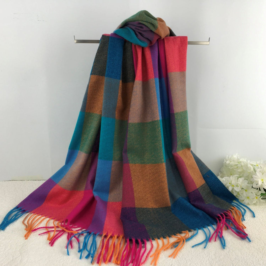 Fine Tassel Tartan Check Scarf | Purple & Orange